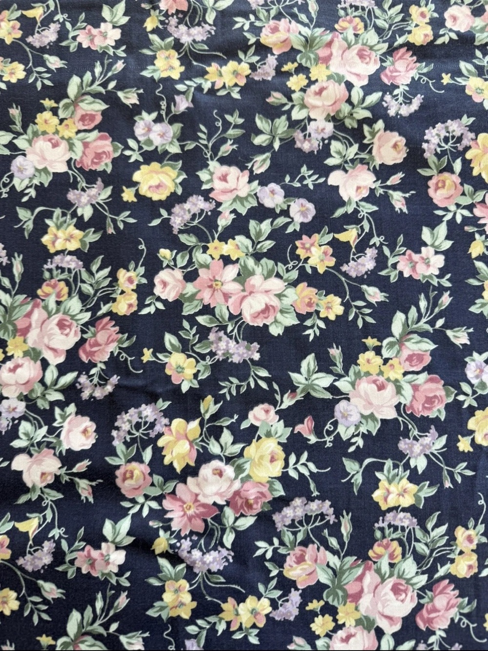 Vintage JRL Fabric Navy Blue Pink Yellow Green Floral Woven 2 yards L x 44" W